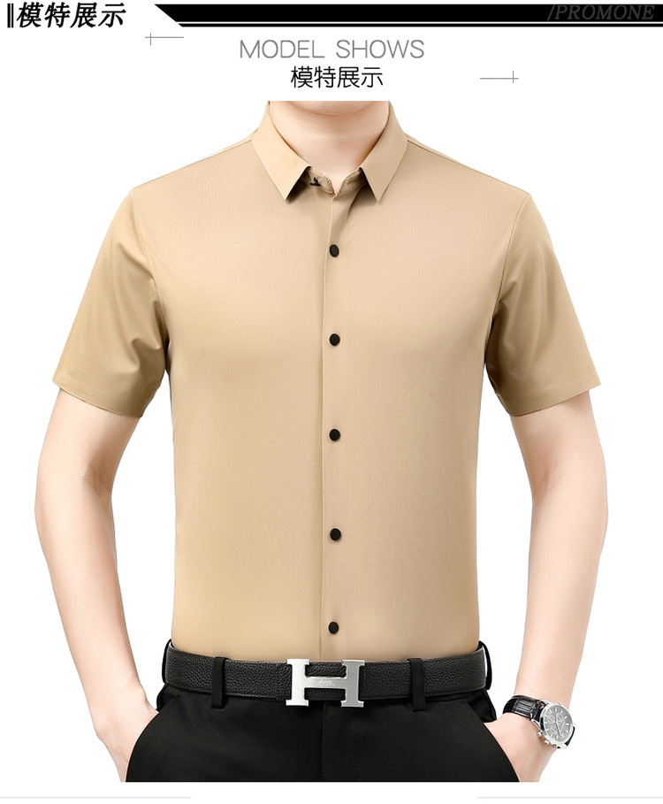 Verano 2024 nuevo negocio morera seda manga corta camisa de hombre de mediana edad verano casual vestido formal sin marcas camisas de hombre pic 11
