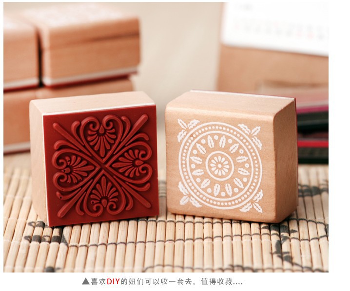 经典复古方形木质复古花纹印章 蕾丝系列唯美手账印章详情4