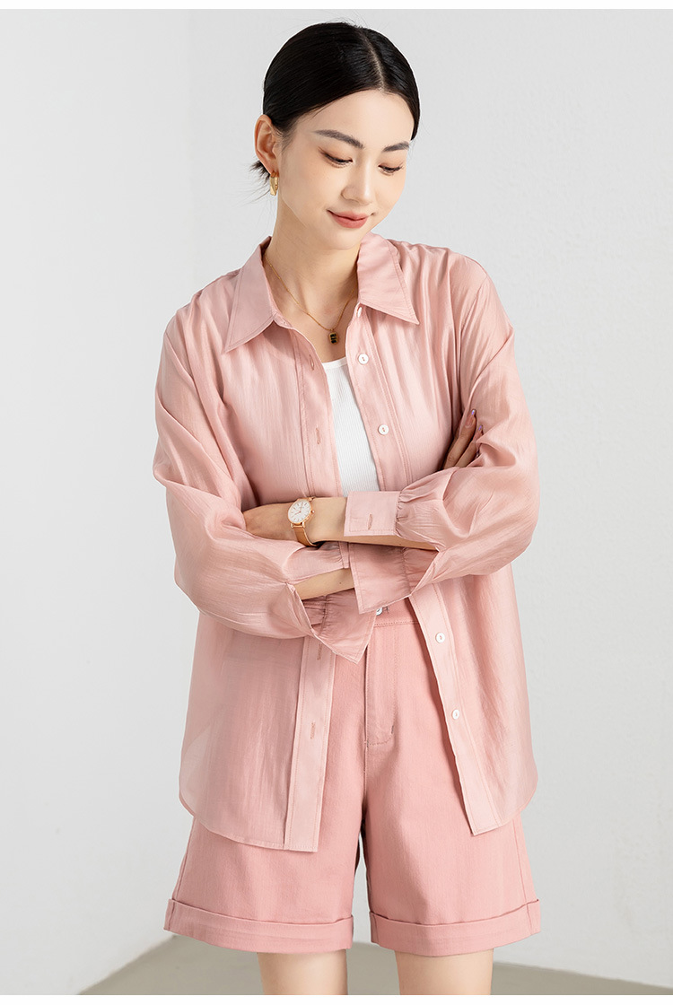 夏季薄款天丝防晒衬衫外套女装2023年新款上衣小个子女士白色衬衣详情13