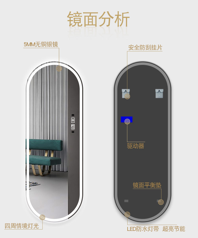 现代智能试衣镜led更衣镜带灯壁挂镜子贴墙全身穿衣镜玄关镜批发详情14