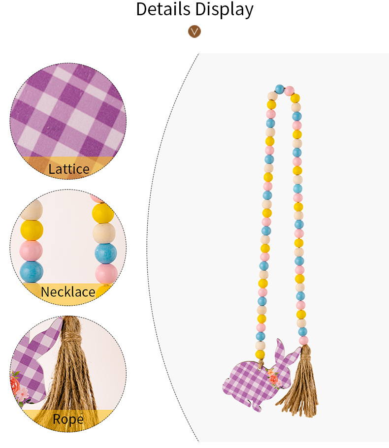 New cross-border Easter decorative items: Easter bead strings, checkered printed rabbits, wooden pendants, and colorful beads pic 4