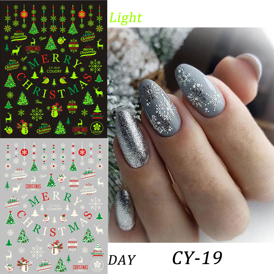 Cross-border new nail stickers, ins luminous Santa Claus Reindeer Snowflake Christmas Tree Christmas back adhesive nail stickers pic 6