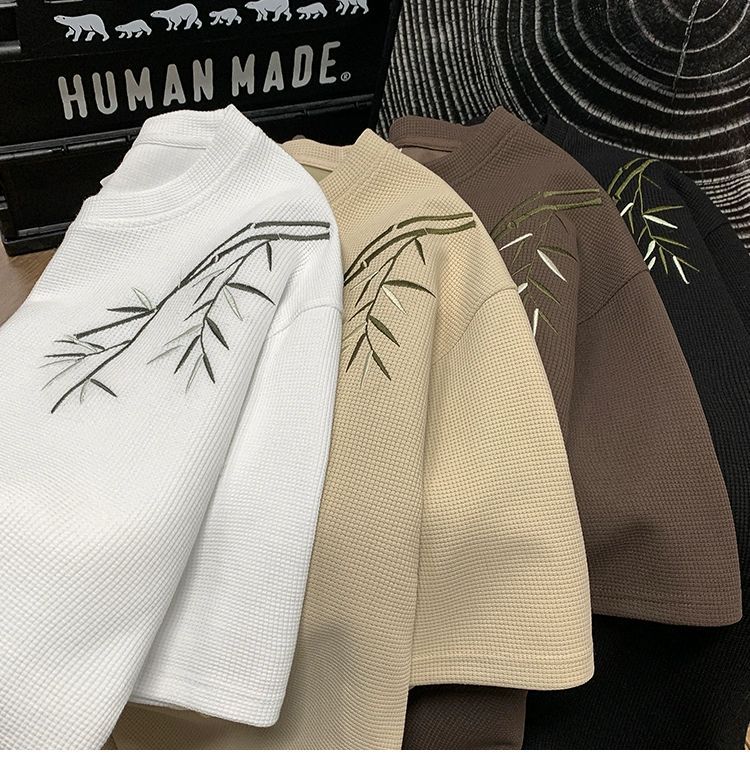 国潮华夫格新中式短袖t恤男士夏季国风高街潮牌复古体恤宽松休闲上衣 pic 25