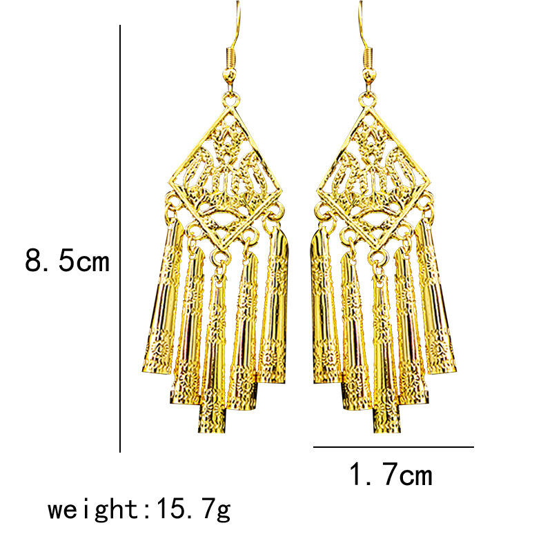 Ethnic-style peacock earrings, golden bell tassel earrings, Bohemian leaf pendants, scenic area earrings wholesale pic 3