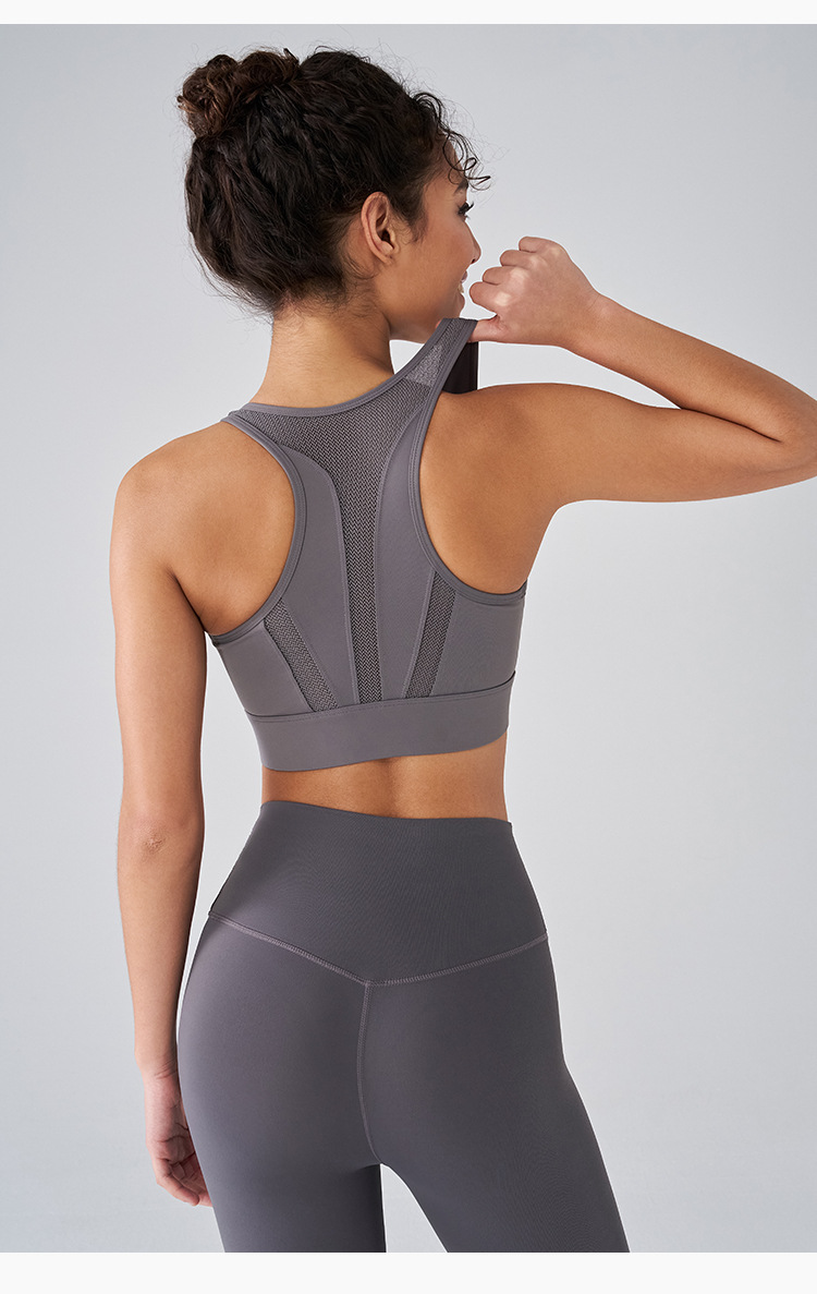 莱卡抗菌运动内衣女带胸垫拉链文胸防震跑步健身服高强度瑜伽背心详情14