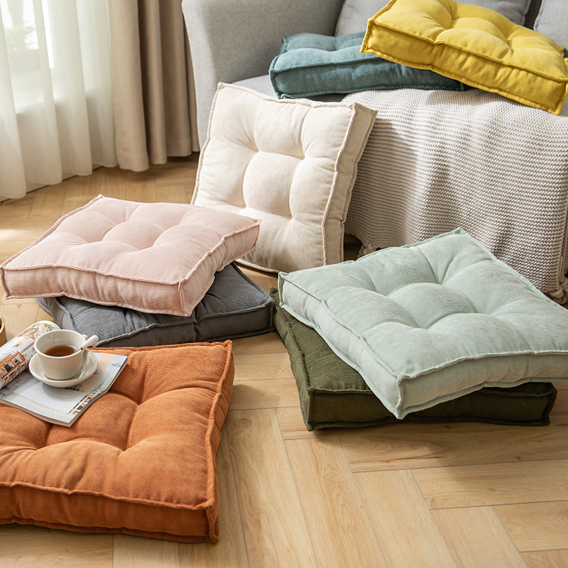 Thickened solid color velvet chair cushions for the bedroom floor, square anti-slip strap floor cushions suitable for all seasons pic 1