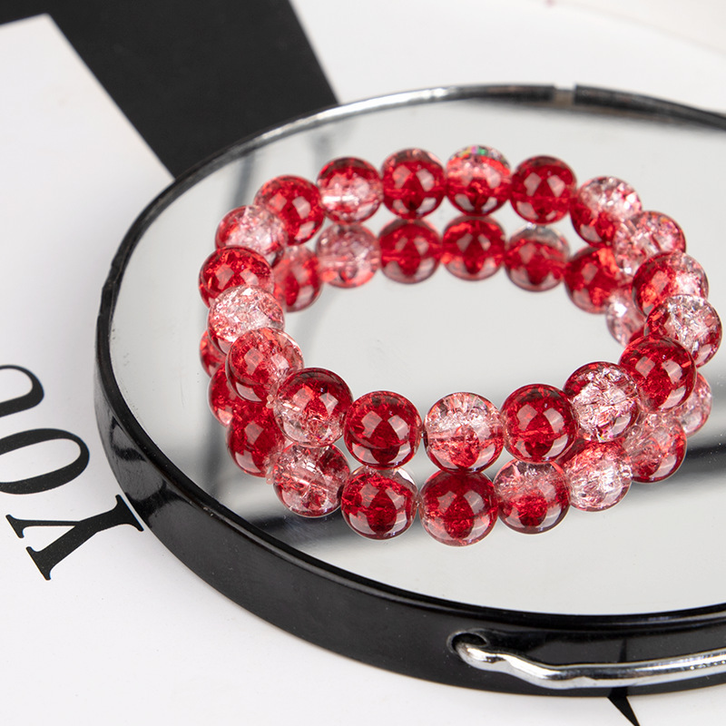 爆款玉碎爆花圆珠玻璃手链男女简约双色冰碎爆花闪透手串配饰批发详情17