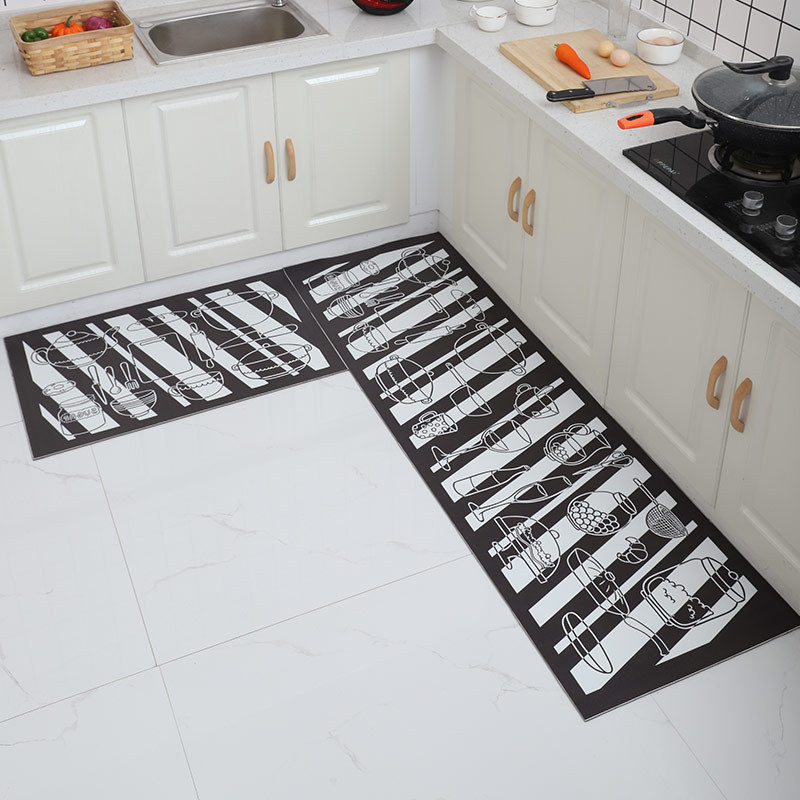 French light luxury leather washable carpet, cut-out for home use, kitchen dirt-resistant floor mat, sketch printed pvc floor mat pic 10