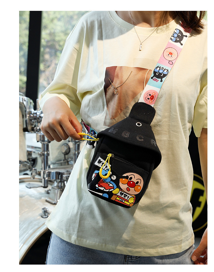 2021 new stylish ins casual Korean-style waist bag, crossbody bag, chest bag, cartoon cute crossbody canvas small bag pic 6
