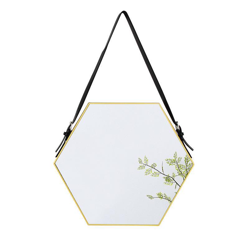 In stock, there are hexagonal decorative mirrors with gold edges, irregularly shaped mirrors, wall-mounted mirrors without drilling, and decorative mirrors for living rooms and bedrooms pic 5