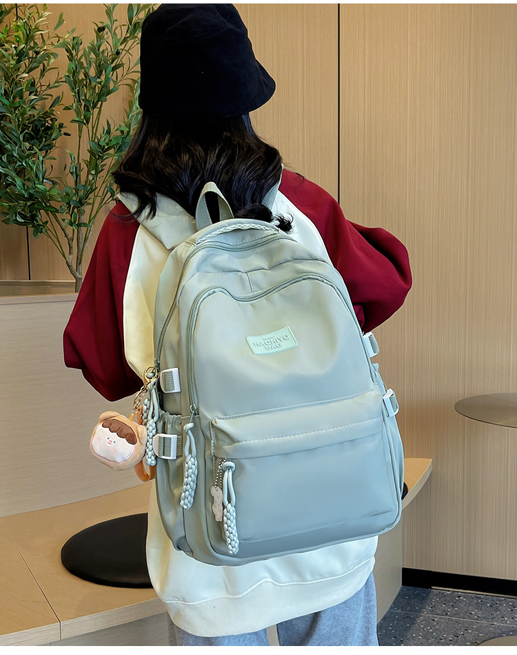 高颜值纯色书包女大学生日系简约双肩 包韩版初高中生大容量背包详情26