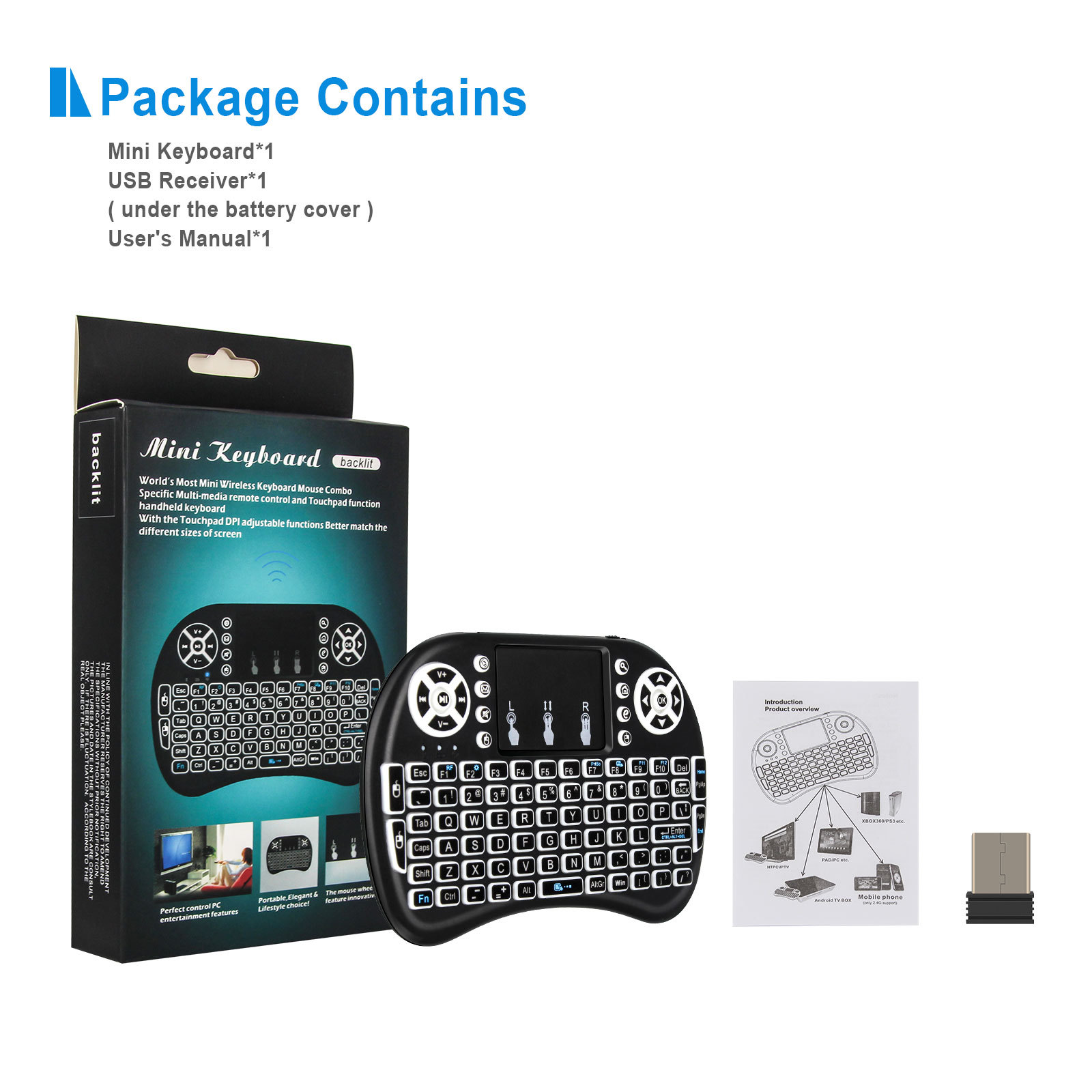 跨境商品i8迷你键盘干电锂电三色背光跑马灯白光2.4G飞鼠TV BOX用详情5