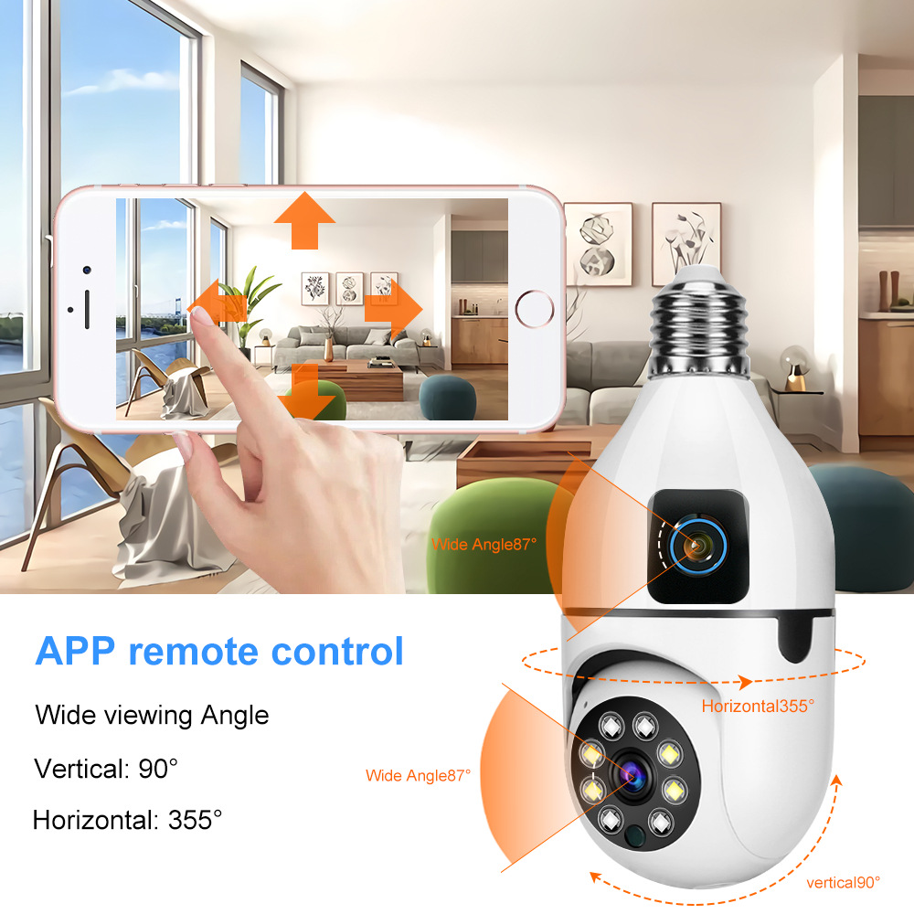 New dual-eye wireless bulb camera factory wholesale WIFI panoramic pan-tilt home indoor lamp socket monitor pic 6