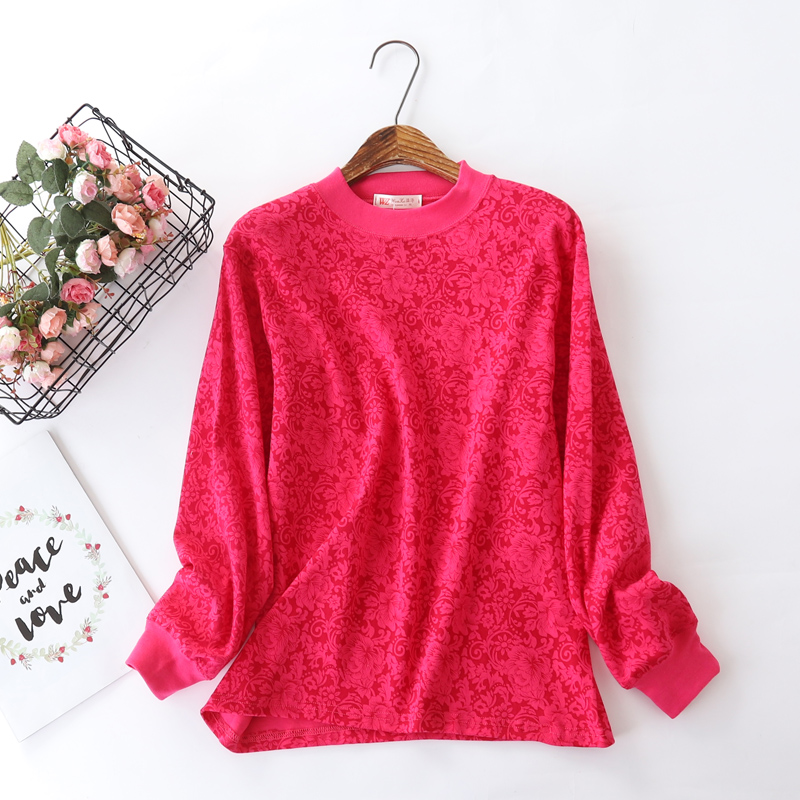 单件中老年女士秋衣纯棉上衣加肥加大码半中高领老人线衣200斤薄详情7