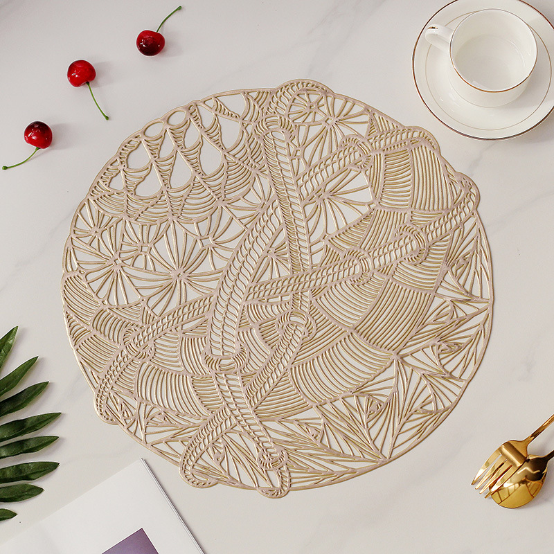 Womei Fashion Home Design round gold-embossed tablecloth and table mat, European-style light luxury PVC waterproof, anti-slip, oil-proof, heat-resistant, wear-resistant and heat-insulating pad pic 6