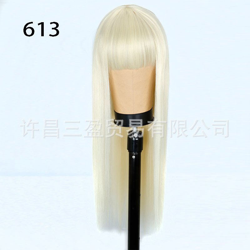 Wholesale of European and American cross-border wigs with straight bangs and long, straight hair made of high-temperature synthetic fiber pic 13