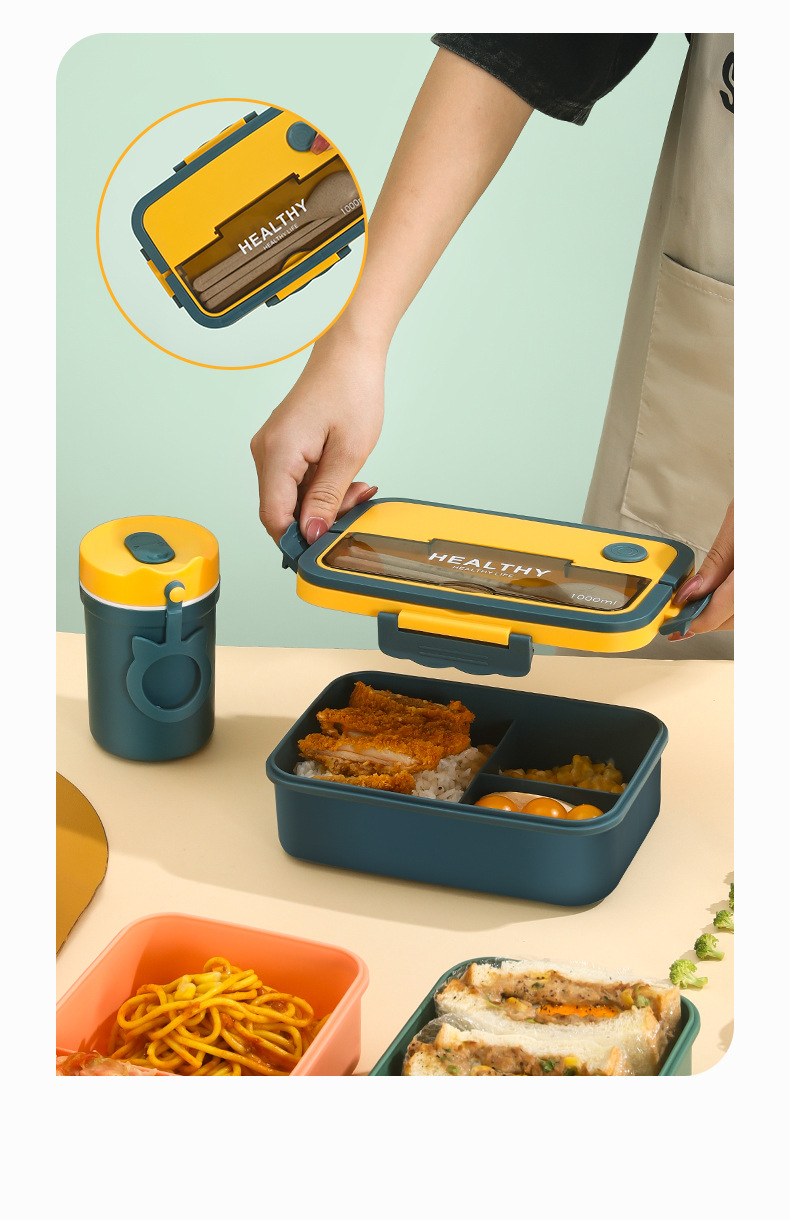 2022 Cross-border bestsellers: Plastic compartments lunch boxes, bento boxes, microwave heating portable lunch boxes for students and adults pic 6