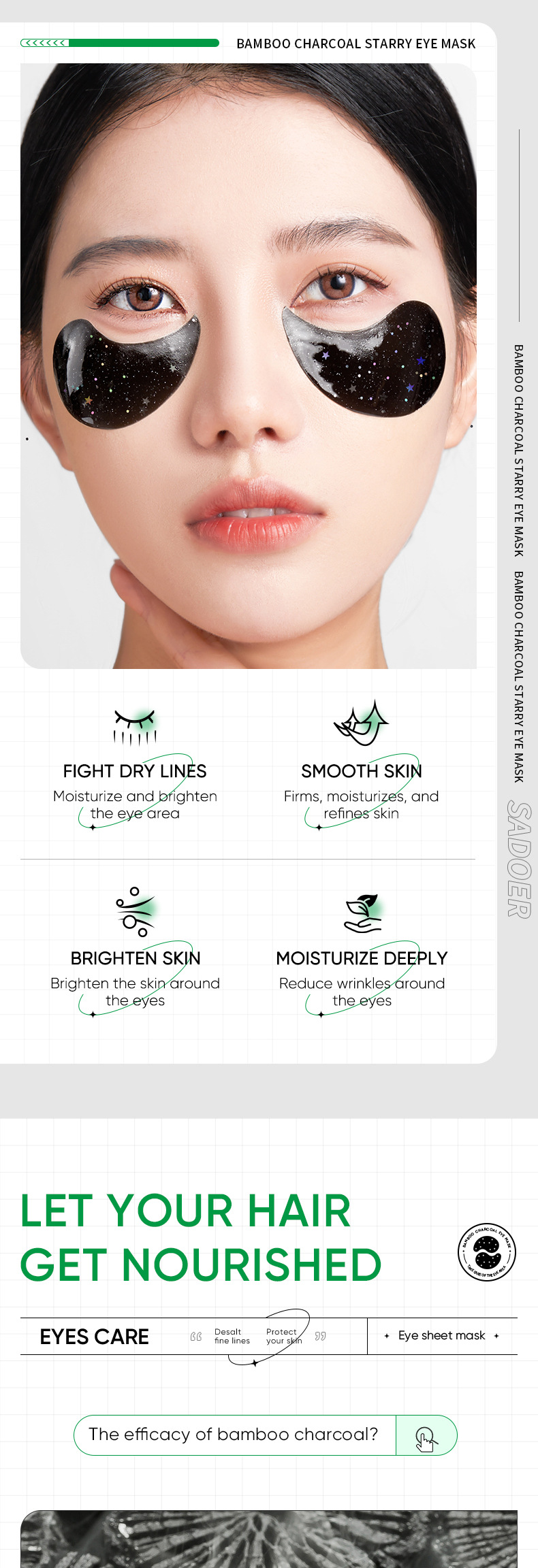 All-english starry sky eye mask box set SADOER Bamboo Charcoal rose Moisturizing and improving dark circles cross-border export wholesale pic 6