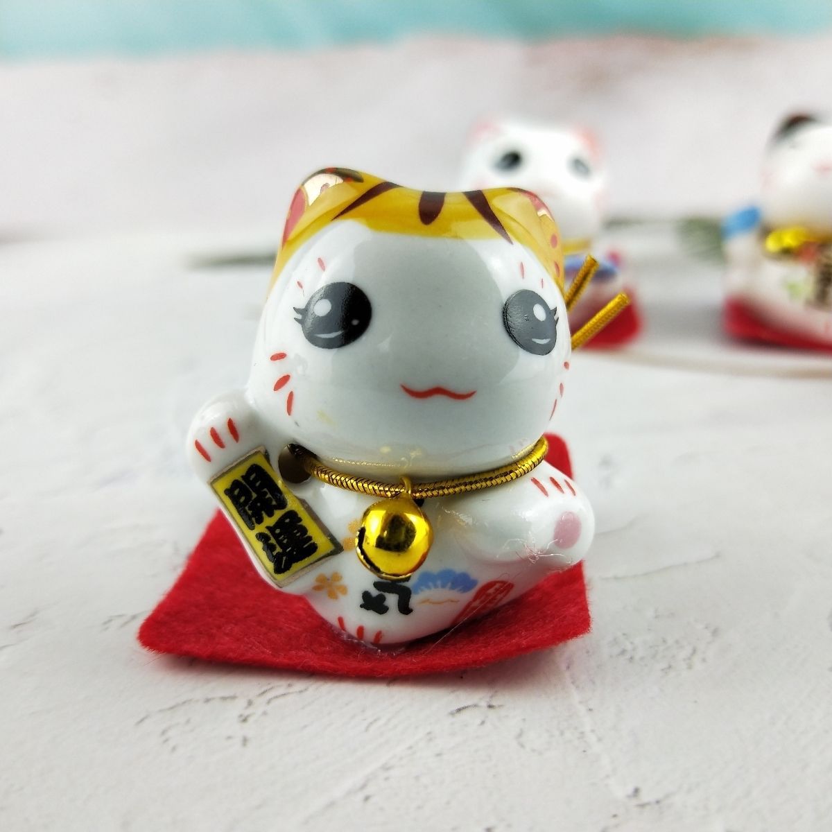 五福猫元气猫五福陶瓷招财猫汽车摆件创意工艺品地摊货源详情8