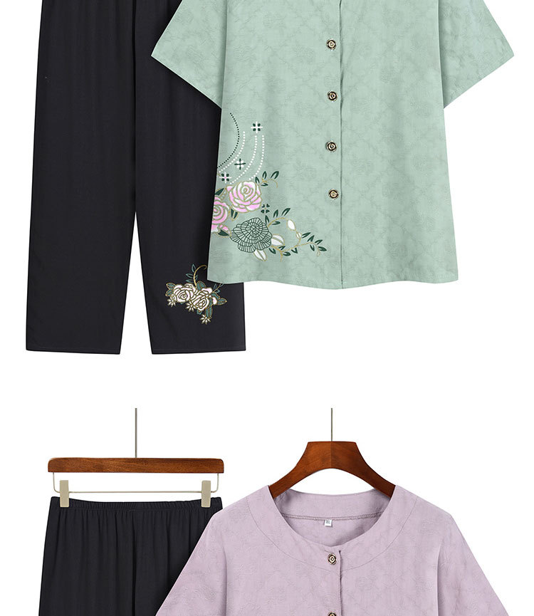 妈妈装夏季中老年人女款奶奶两件套短袖圆领开衫印花上衣套装衣服详情10