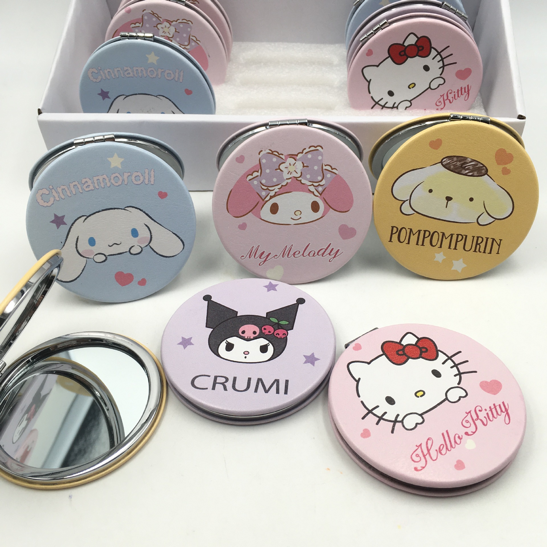 Cartoon and anime family flip mirror PU makeup small mirror, Kuromi Melody Twin Star Cinnamon Dog mirror pic 3