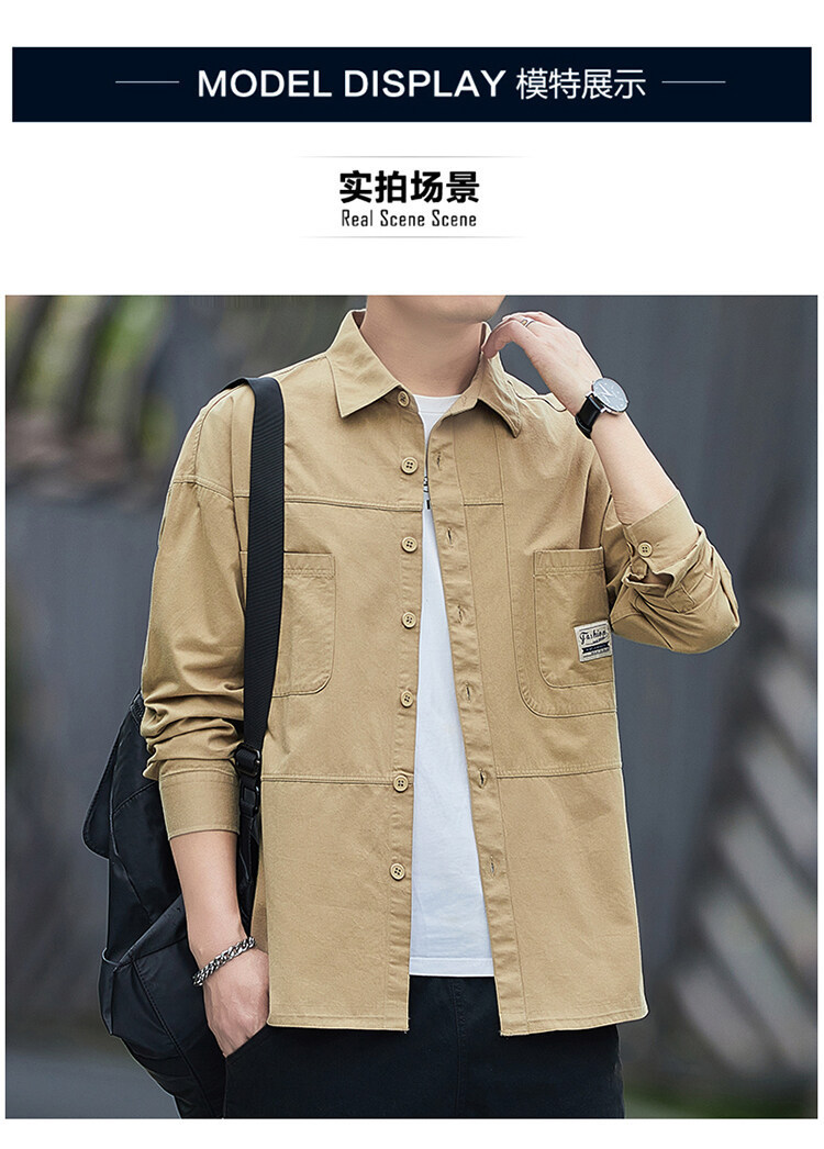 2023年新款男士长袖七分袖衬衫外套青年男宽松休闲外套男生帅气衬详情19