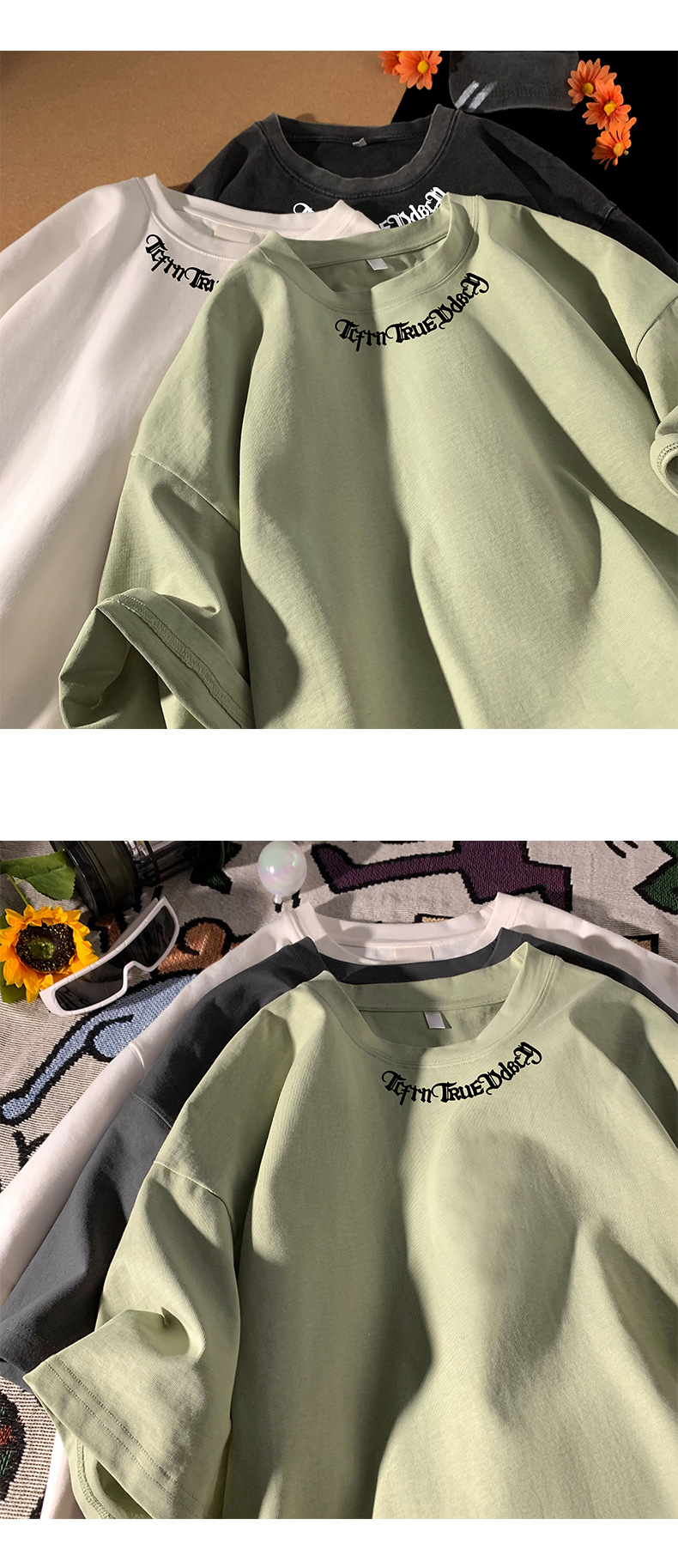 字母印花纯棉重磅短袖T恤男夏季潮牌ins半袖打底衣服港风宽松体恤详情16