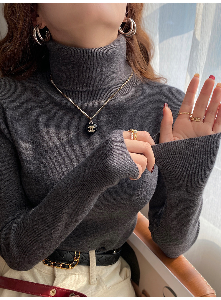 毛衣女2024新款秋冬美拉德穿搭堆堆高领打底衫内搭高级感针织上衣详情36