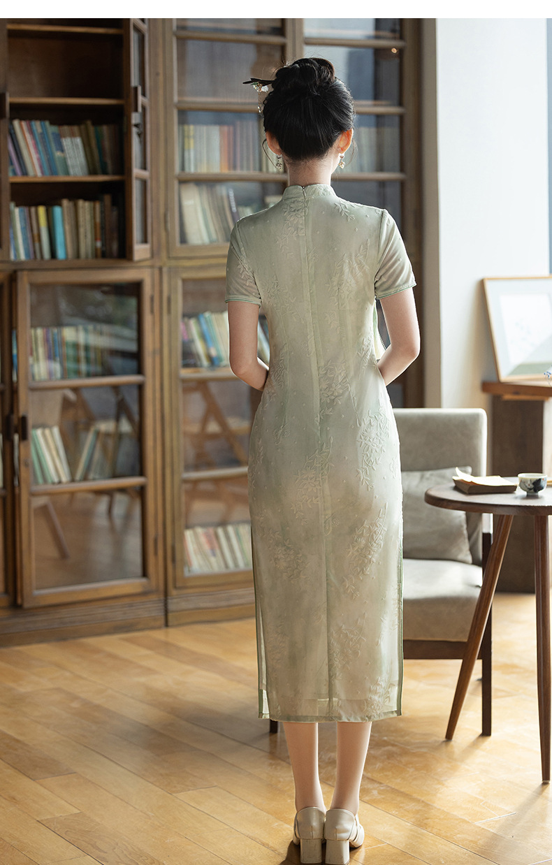 国潮风斜襟盘扣改良旗袍连衣裙女夏季复古素雅年轻款气质名媛裙子详情16