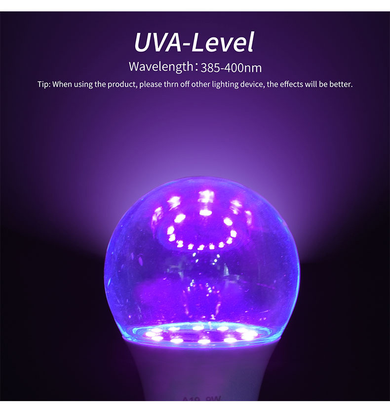 UV purple light black bulb 385-400nm, 9W plastic-coated aluminum transparent cover, hotel, party, haunted house fluorescent atmosphere decoration pic 3