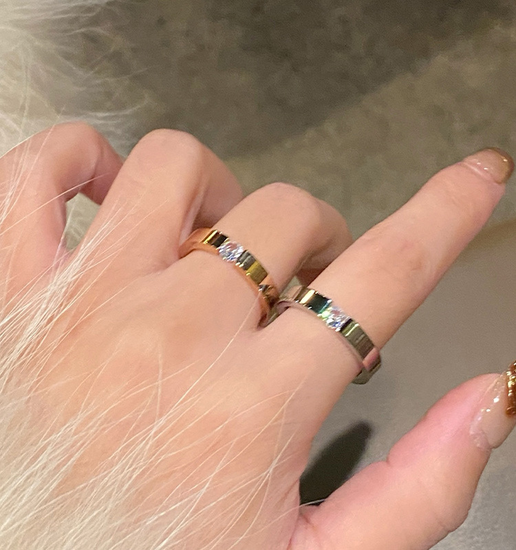 单钻锆石钛钢戒指女小众设计对戒素圈戒指女轻奢高级感尾戒食指环详情2