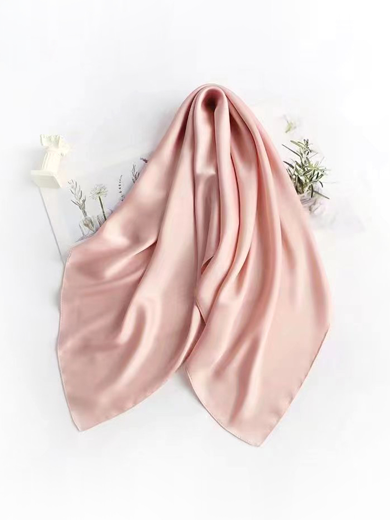 Cross-border exclusive new high-end nude-colored faux silk small square scarf, a versatile professional neckerchief for women in solid colors pic 17