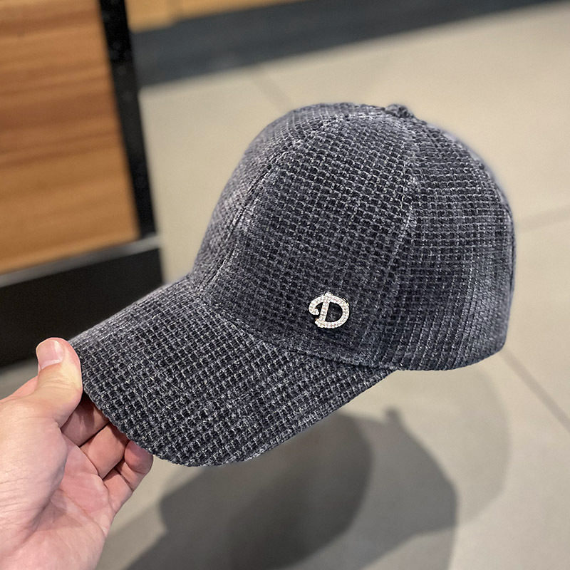 帽子女镶钻D字母灯芯绒鸭舌帽秋冬季韩版时尚百搭弯檐青年棒球帽详情10