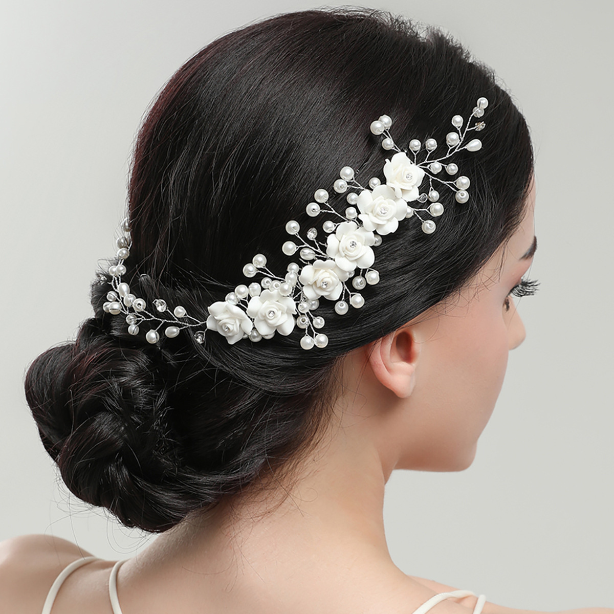 European and American exquisite handcrafted ceramic rose bouquets, bridal hair accessories, fresh and delicate pearl bridal wedding dress accessories pic 11