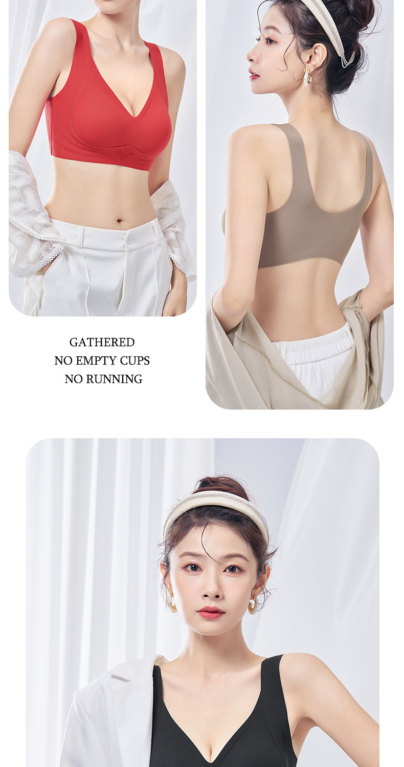 无痕内衣女小胸聚拢夏季薄款运动一体美背心式固定杯无钢圈文胸罩详情16