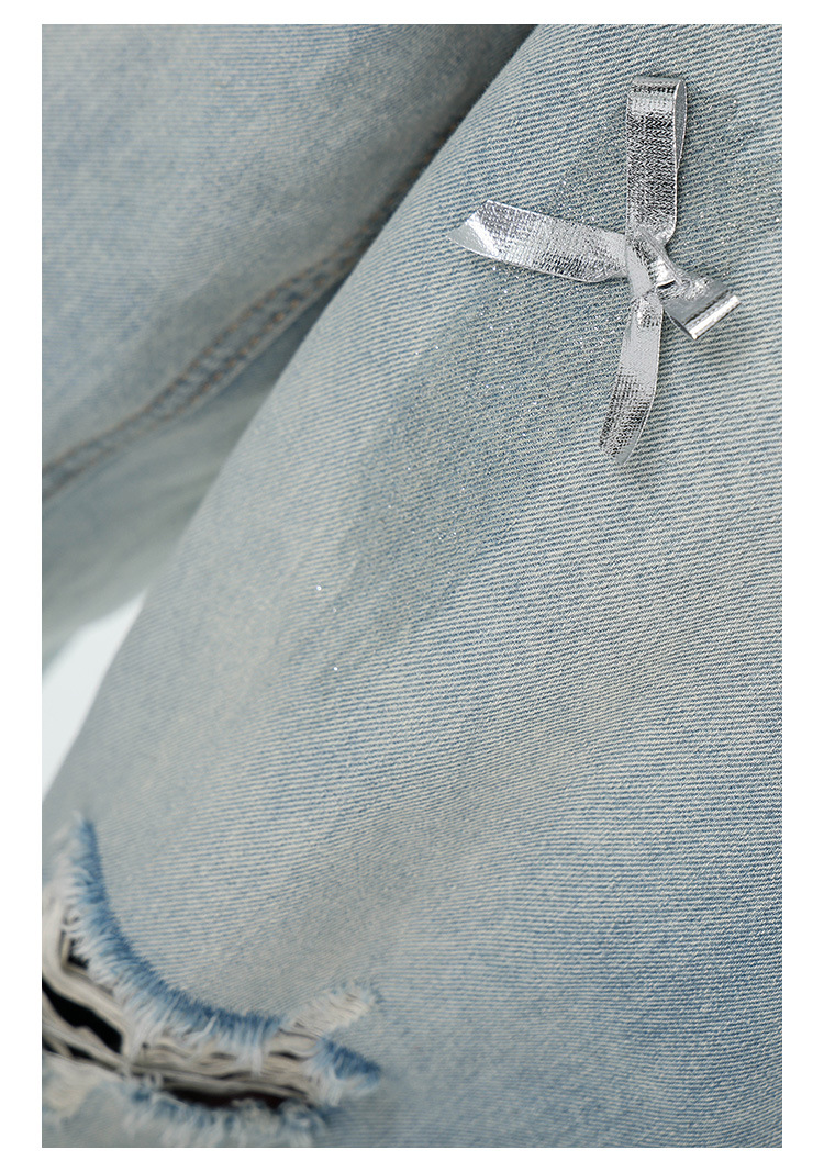 Large-sized retro three-dimensional bow ripped jeans for women with a summer design sense, high-waisted straight-leg loose wide-leg pants pic 25