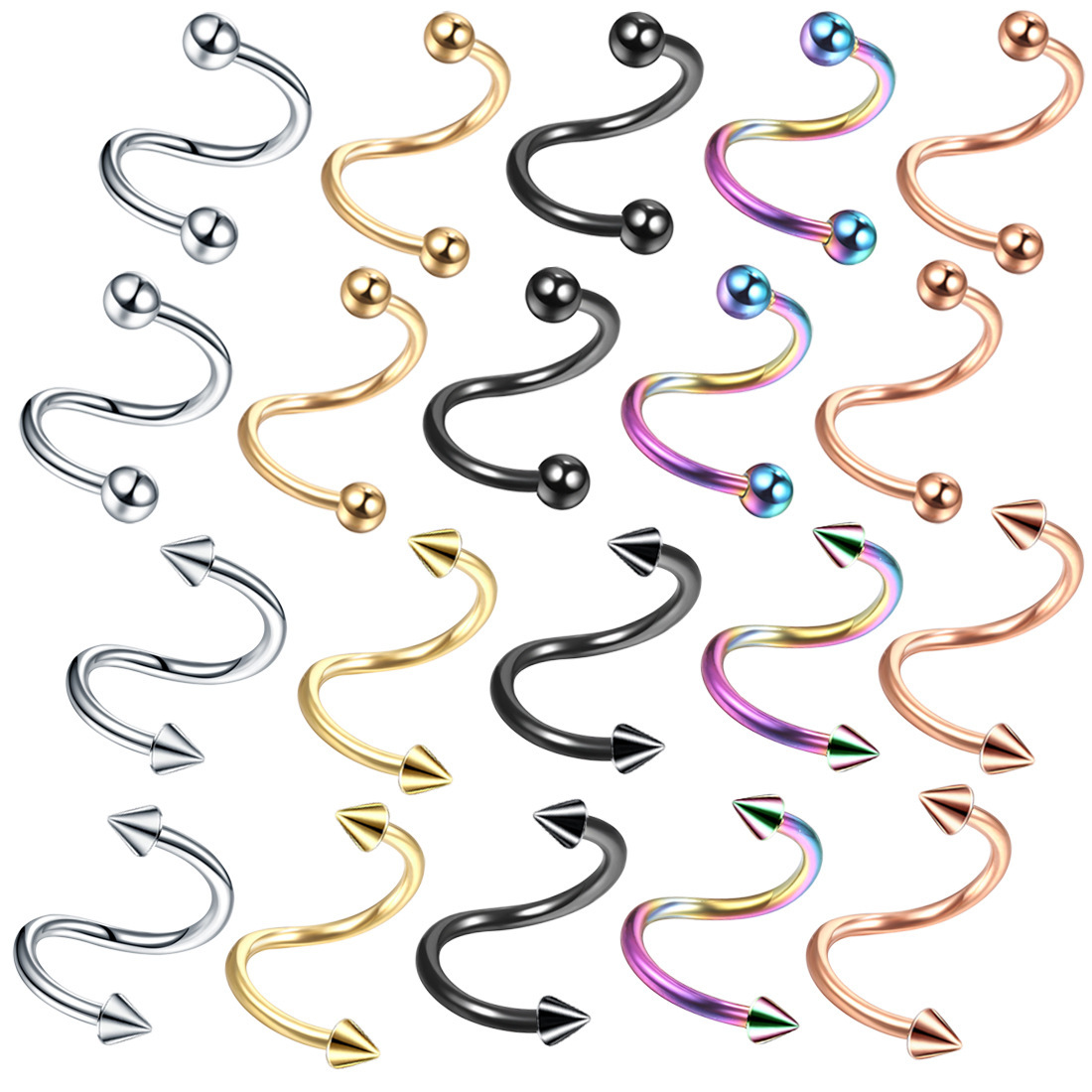 Titanium steel S-shaped nose studs, nose rings, ear studs, simple ear studs, earrings, piercing accessories, S-studs, rotating ear studs pic 17