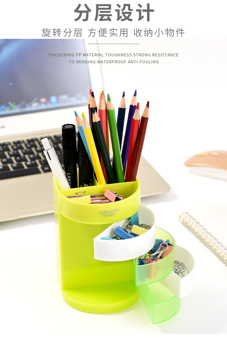Wholesale three-layer multi-compartment rotating pen holder, desktop multi-functional storage box, large-capacity pen barrel, office and study supplies pic 6