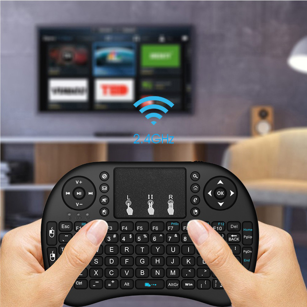 跨境商品i8迷你键盘干电锂电三色背光跑马灯白光2.4G飞鼠TV BOX用详情4