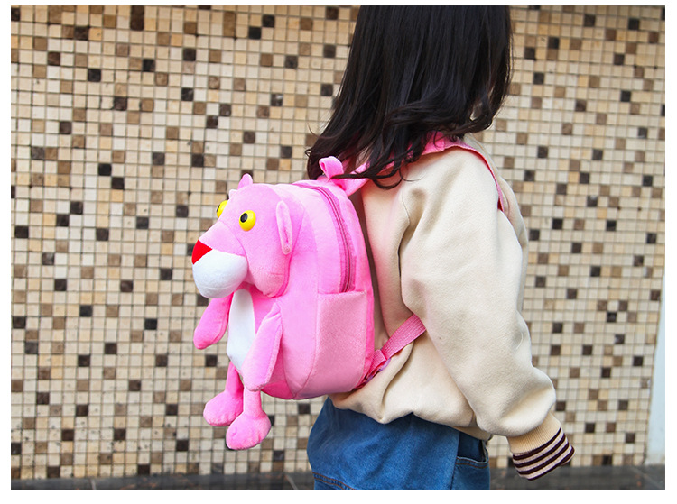 Pink Leopard plush toy figure backpack, cartoon cute doll, hand-held kindergarten schoolbag for boys and girls pic 7
