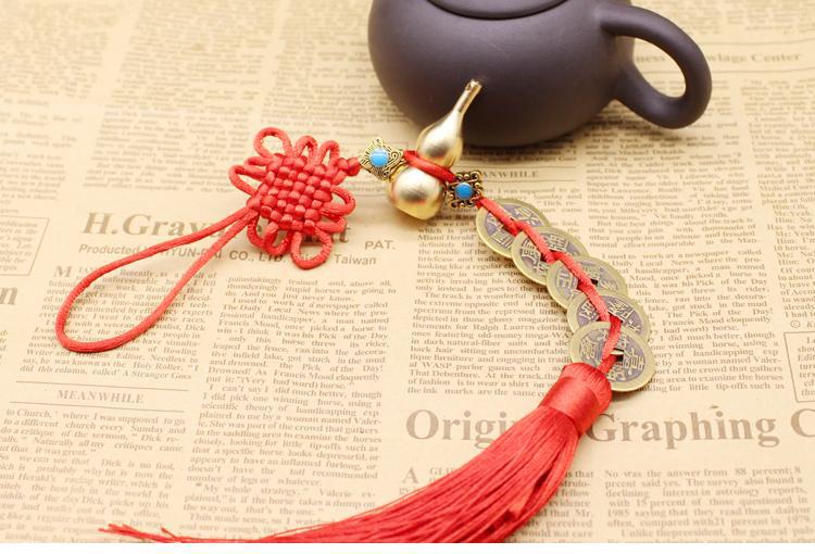 汽车挂件铜葫芦纯铜开口五帝钱黄铜车载吊坠中国结红色车内装饰品详情3