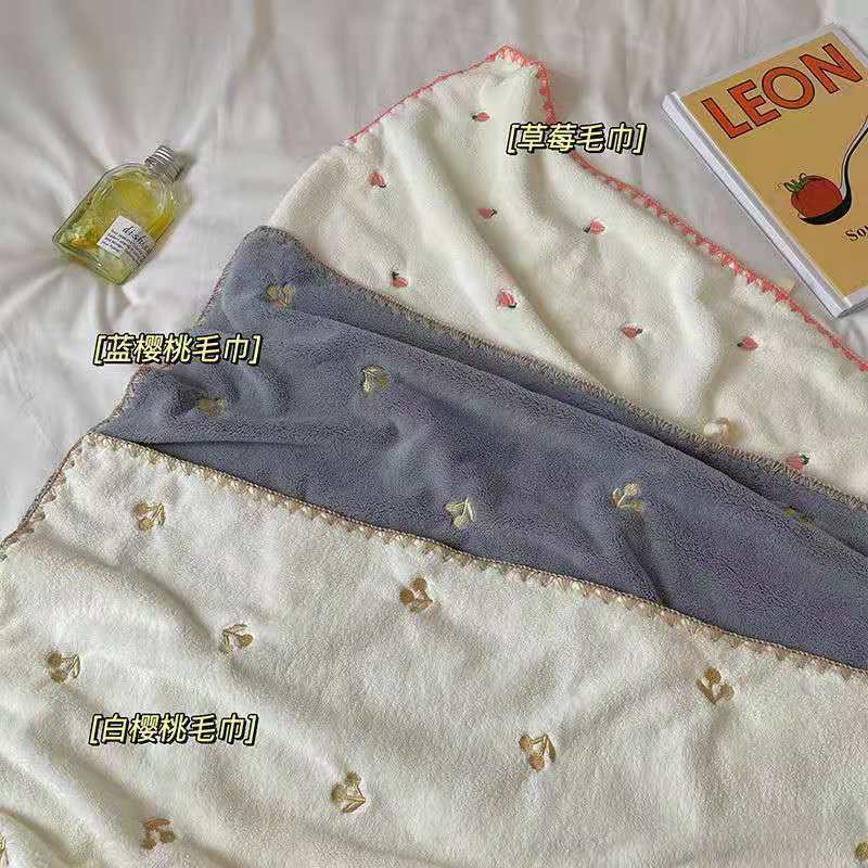 Futian coral velvet embroidered bath towel, fruit embroidery, soft, absorbent, thickened, high-density household, one-piece consignment pic 4