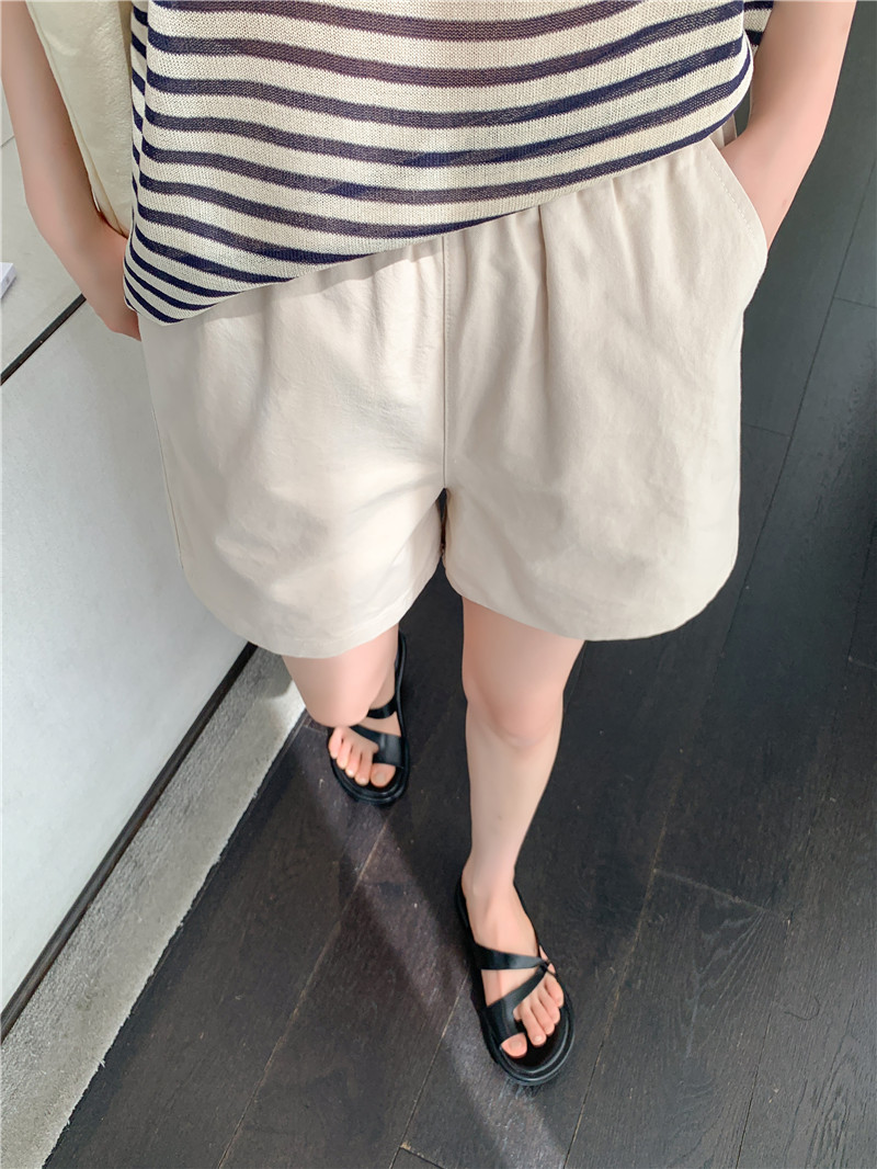 松紧高腰阔腿裤春夏日系百搭宽松显瘦休闲卡其色水洗棉短裤女夏季详情27