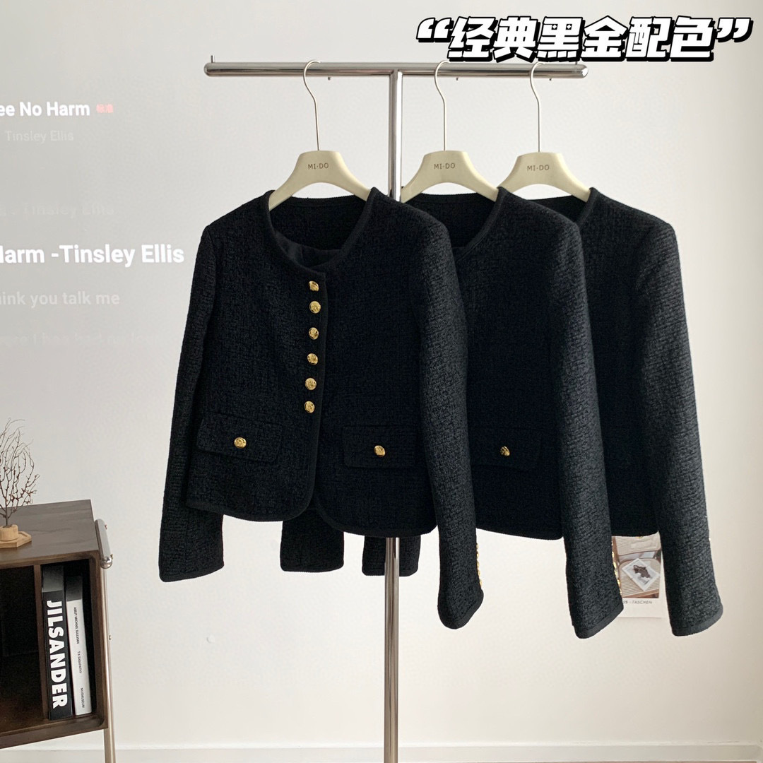 同款~黑色小香风短外套女23秋冬新款粗花呢六扣双口袋详情27