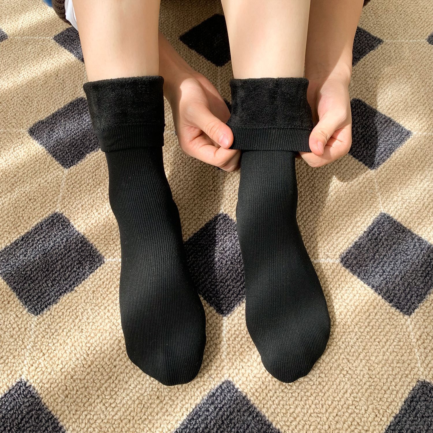 Unisex couple style fleece and thickened warm snow socks, mid-length home cotton socks, postpartum socks, floor socks pic 51