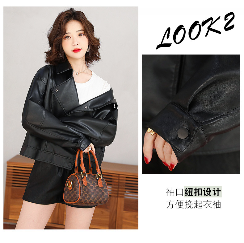 小皮衣女士欧洲站2022春秋装新款韩版短款机车服宽松pu皮夹克外套详情7