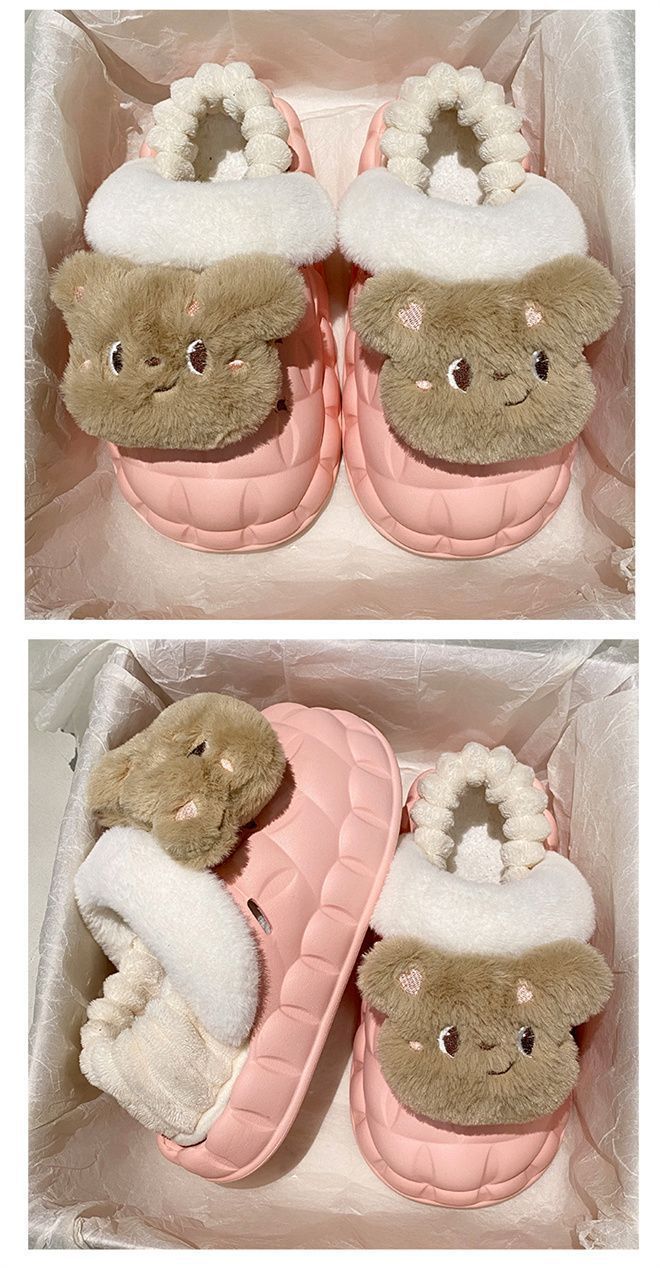 可爱毛绒熊可拆卸棉拖女冬季外穿室内EVA厚底防水踩屎感保暖棉鞋详情15