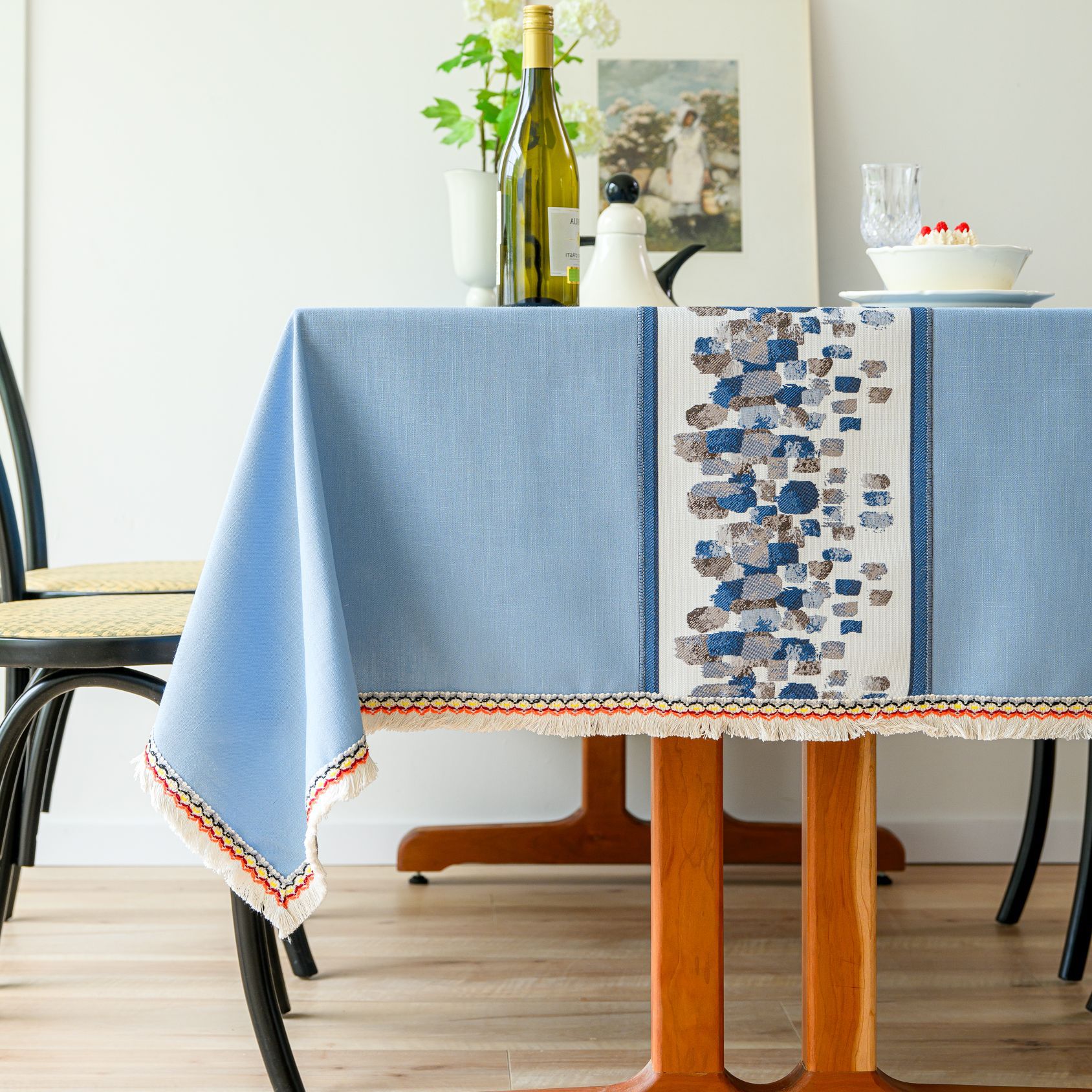 New Chinese-style embroidered tablecloth, cotton and linen solid color, Nordic light and fresh, rectangular for home use, with a sense of luxury pic 8