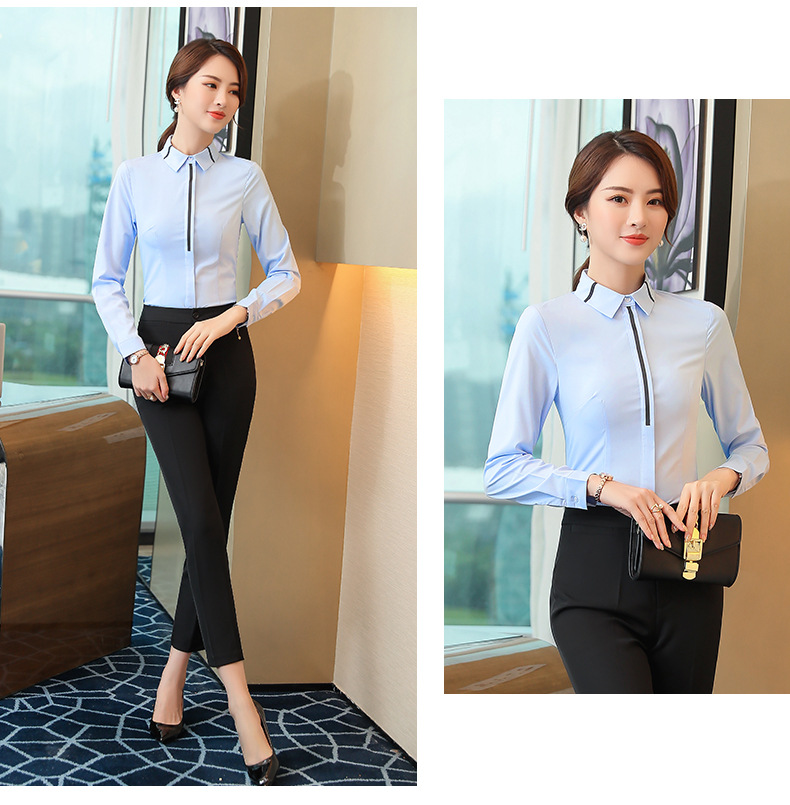 New Spring and Autumn 2023 professional long-sleeved shirt for women, Korean-style OL hotel white-collar fitted work clothes, white shirt pic 19