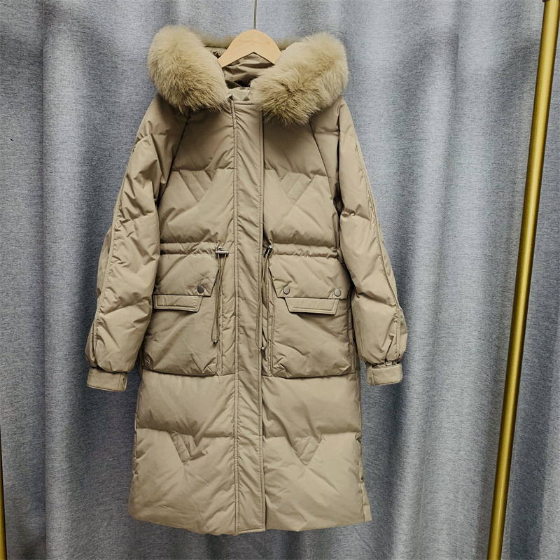 Mid-length goose down jacket for women 2022 new style Korean version knee-length thickened slimming drawstring fashionable warm coat trend pic 15